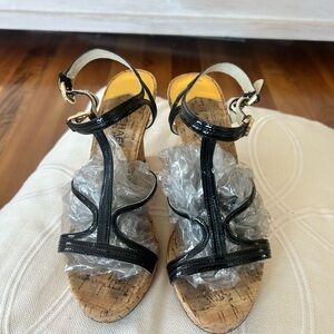 Michale Kors black patent wedge sandles